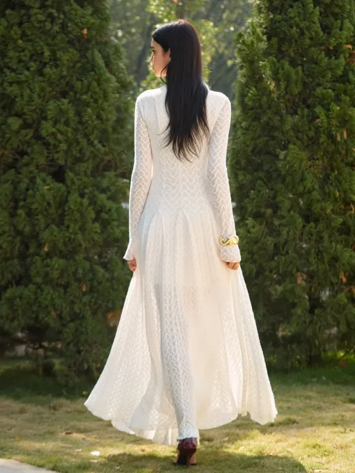 COMMENSE Dresses^Mock Neck Lace Flowy Long Dress White