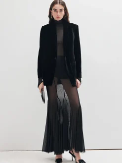 COMMENSE T-shirts|Matching Sets^Mock Neck Mesh Thin T-Shirt Black