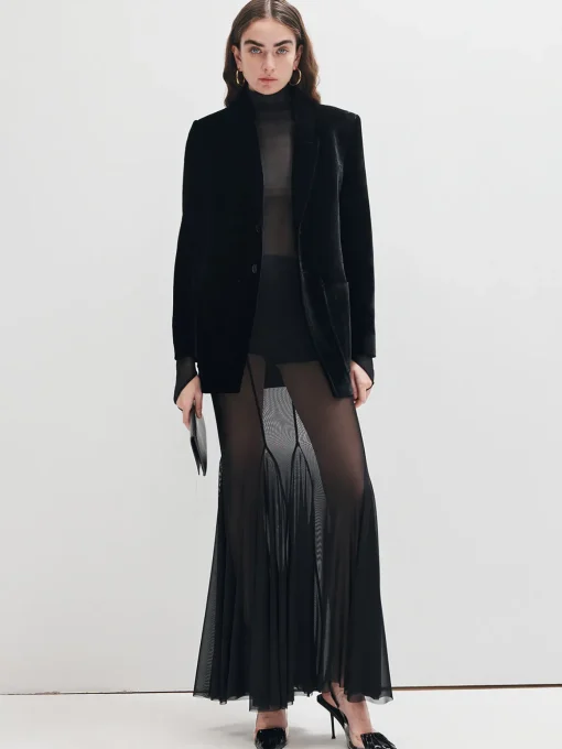 COMMENSE T-shirts|Matching Sets^Mock Neck Mesh Thin T-Shirt Black