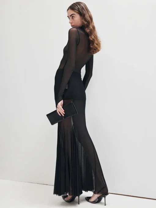 COMMENSE T-shirts|Matching Sets^Mock Neck Mesh Thin T-Shirt Black