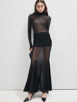 COMMENSE T-shirts|Matching Sets^Mock Neck Mesh Thin T-Shirt Black