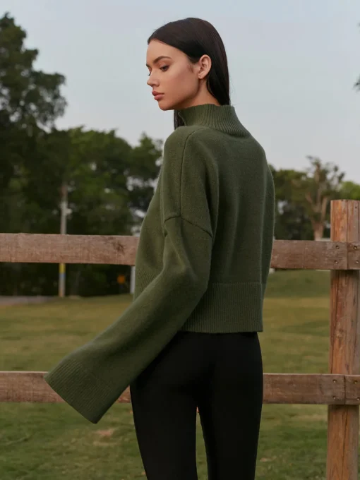 COMMENSE Knitwear|Tops^Mock Neck Metal-Detail Short Sweater ArmyGreen
