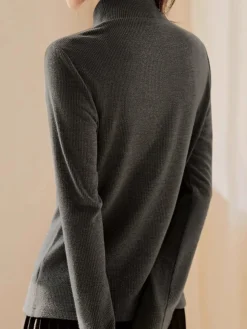 COMMENSE T-shirts|Tops^Mock Neck Ribbed Embroidered Trim T-Shirt Grey