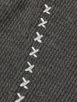 COMMENSE T-shirts|Tops^Mock Neck Ribbed Embroidered Trim T-Shirt Grey