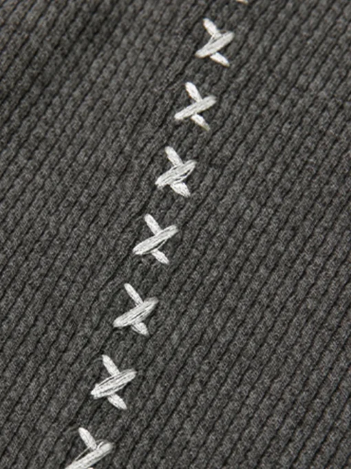COMMENSE T-shirts|Tops^Mock Neck Ribbed Embroidered Trim T-Shirt Grey