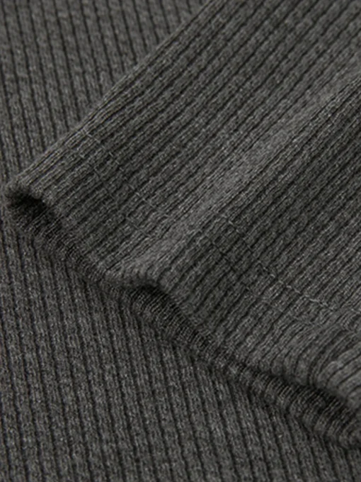 COMMENSE T-shirts|Tops^Mock Neck Ribbed Embroidered Trim T-Shirt Grey