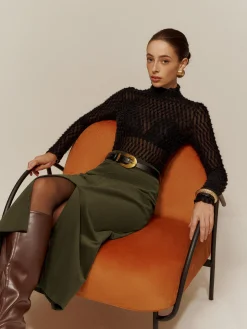 COMMENSE T-shirts|Matching Sets^Mock Neck Semi-Sheer T-Shirt Black