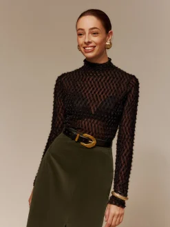 COMMENSE T-shirts|Matching Sets^Mock Neck Semi-Sheer T-Shirt Black
