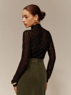 COMMENSE T-shirts|Matching Sets^Mock Neck Semi-Sheer T-Shirt Black
