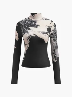 COMMENSE T-shirts|Tops^Mock-Neck Tye Dye Printed Shirt Black