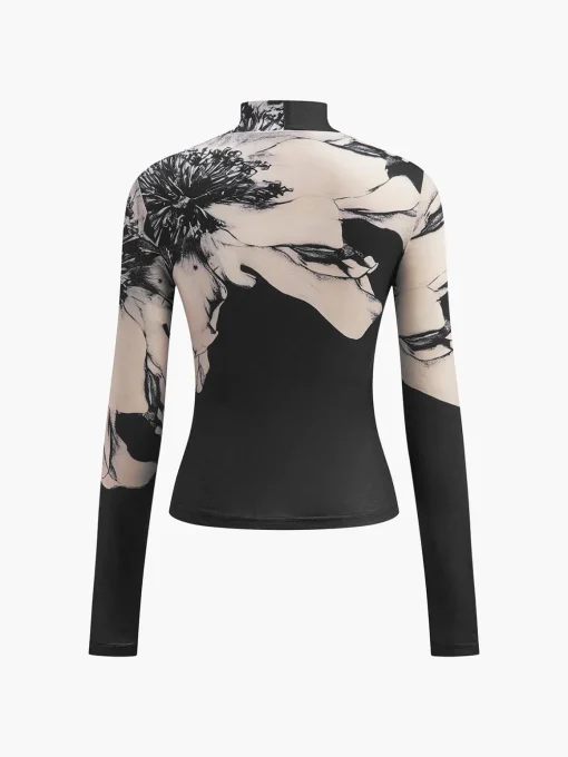 COMMENSE T-shirts|Tops^Mock-Neck Tye Dye Printed Shirt Black