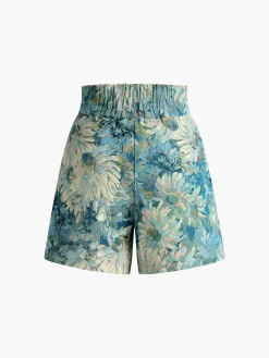 COMMENSE Shorts|Bottoms^Monet Garden High Waist Shorts Blue