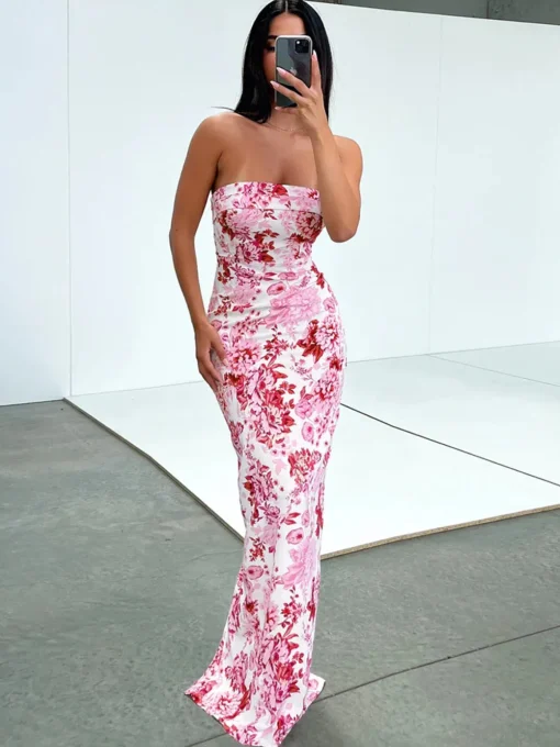 COMMENSE Casual Dresses|Floral Dresses^Multi Floral Split Long Dress Blue