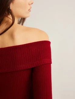 COMMENSE T-shirts|Tops^Off-Shoulder Ribbed Slim Top Burgundy