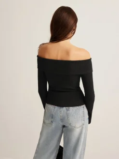 COMMENSE T-shirts|Tops^Off-Shoulder Ribbed Slim Top Burgundy