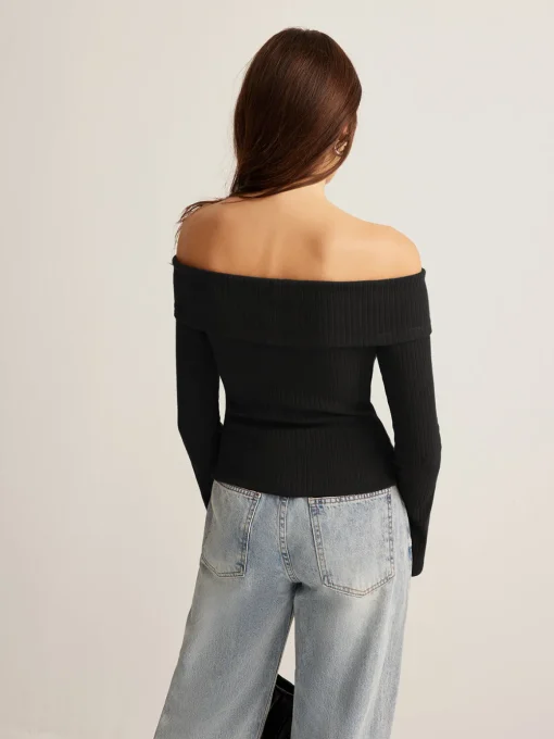 COMMENSE T-shirts|Tops^Off-Shoulder Ribbed Slim Top Burgundy