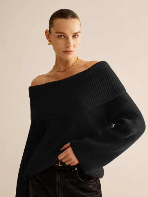 COMMENSE Sweater Tops|Sweaters & Cardigans^Off-Shoulder Ribbed Sweater Red