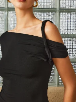 COMMENSE T-shirts|Tops^Off-Shoulder Twist Sleeve T-Shirt Black