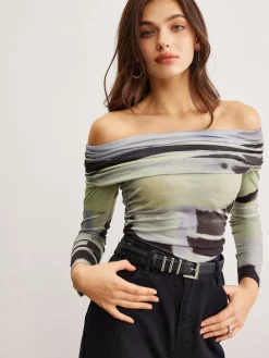 COMMENSE Blouses & Shirts|Tops^Off-Shoulder Tye Dye Printed Blouse Multicolor
