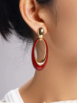 COMMENSE Earrings|Accessories^Oil Drop Oval Hoop Earrings Burgundy