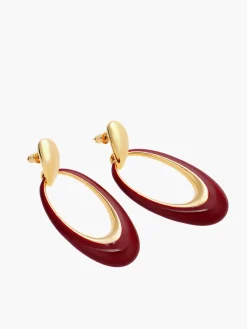 COMMENSE Earrings|Accessories^Oil Drop Oval Hoop Earrings Burgundy