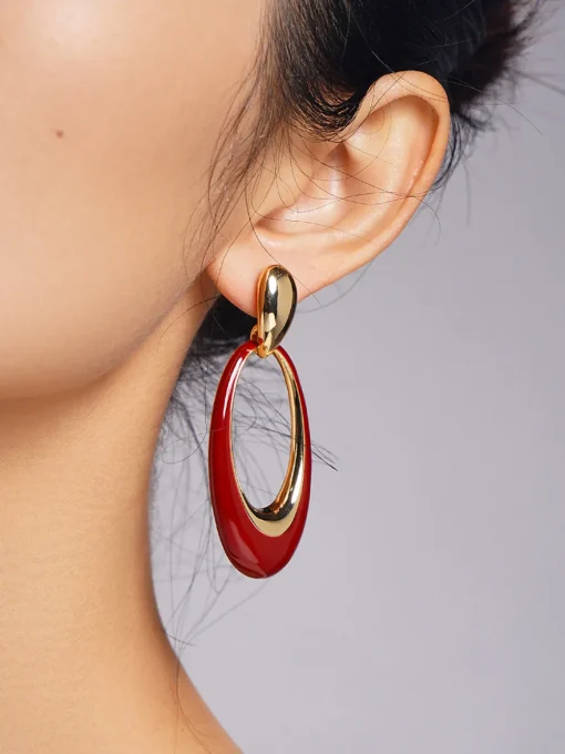COMMENSE Earrings|Accessories^Oil Drop Oval Hoop Earrings Burgundy
