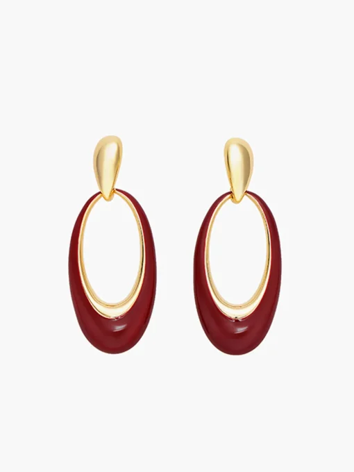COMMENSE Earrings|Accessories^Oil Drop Oval Hoop Earrings Burgundy