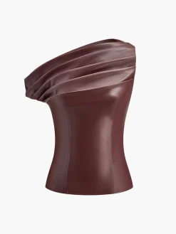 COMMENSE Tank Tops & Camis|Tops^One-Shoulder PU Leather Tank Top Burgundy