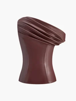 COMMENSE Tank Tops & Camis|Tops^One-Shoulder PU Leather Tank Top Burgundy