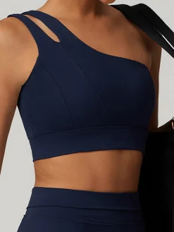 COMMENSE Activewear^One-Shoulder Quick-Drying Sports Bra Blue