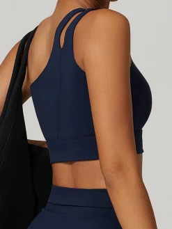 COMMENSE Activewear^One-Shoulder Quick-Drying Sports Bra Blue
