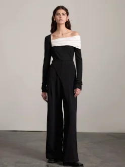 COMMENSE T-shirts|Tops^One-Shoulder Ruched Slim Top BlackandWhite