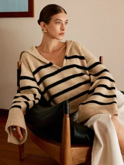 COMMENSE Sweater Tops|Sweaters & Cardigans^Oversize Striped Pullover Sweater Apricot