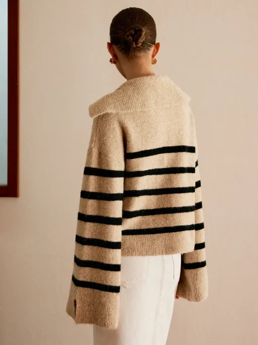 COMMENSE Sweater Tops|Sweaters & Cardigans^Oversize Striped Pullover Sweater Apricot