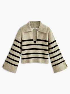 COMMENSE Sweater Tops|Sweaters & Cardigans^Oversize Striped Pullover Sweater Apricot