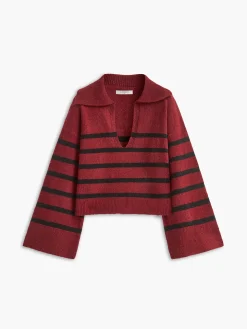 COMMENSE Sweater Tops|Sweaters & Cardigans^Oversize Striped Pullover Sweater Apricot
