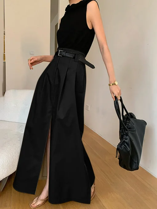 COMMENSE Skirts|Bottoms^Oversized Cotton Split Maxi Skirt Without Belt Khaki