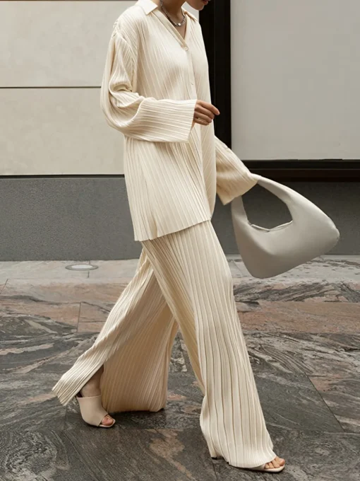 COMMENSE Pants Sets|Long Sleeve Sets^Oversized Leisure Pleat Pockets Two Piece Pants Set Off-White