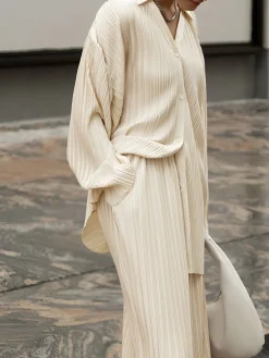 COMMENSE Pants Sets|Long Sleeve Sets^Oversized Leisure Pleat Pockets Two Piece Pants Set Off-White