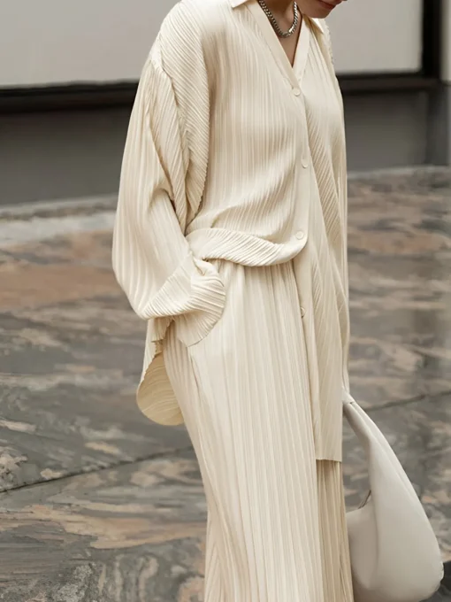 COMMENSE Pants Sets|Long Sleeve Sets^Oversized Leisure Pleat Pockets Two Piece Pants Set Off-White