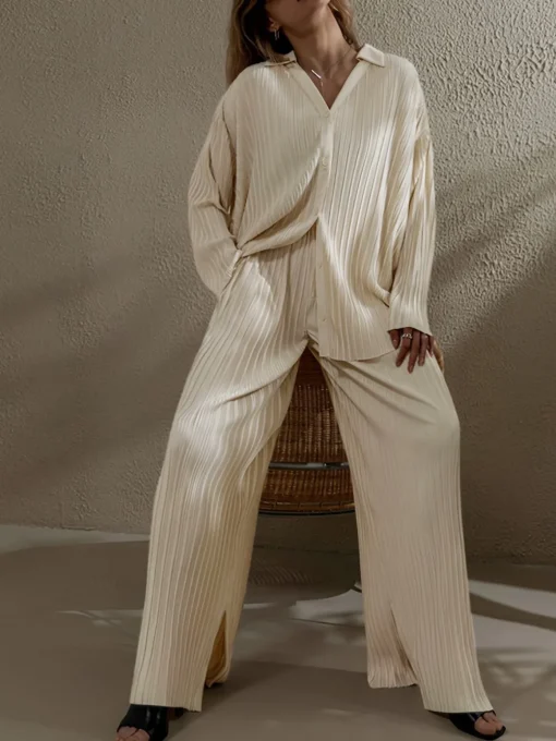 COMMENSE Pants Sets|Long Sleeve Sets^Oversized Leisure Pleat Pockets Two Piece Pants Set Off-White