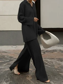 COMMENSE Pants Sets|Long Sleeve Sets^Oversized Leisure Pleat Pockets Two Piece Pants Set Off-White