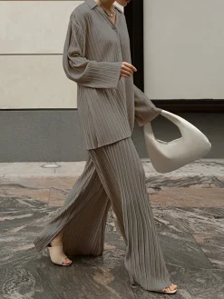 COMMENSE Pants Sets|Long Sleeve Sets^Oversized Leisure Pleat Pockets Two Piece Pants Set Off-White