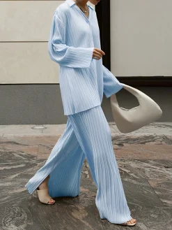 COMMENSE Pants Sets|Long Sleeve Sets^Oversized Leisure Pleat Pockets Two Piece Pants Set Off-White