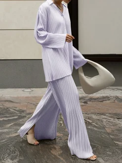 COMMENSE Pants Sets|Long Sleeve Sets^Oversized Leisure Pleat Pockets Two Piece Pants Set Off-White