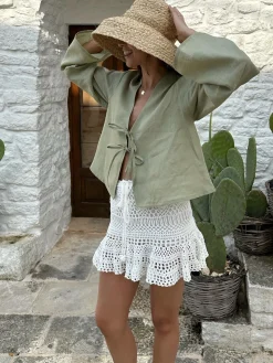 COMMENSE Blouses & Shirts^Oversized Long Tie-Front Sleeve Blouse LightGreen