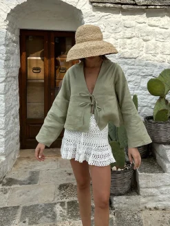 COMMENSE Blouses & Shirts^Oversized Long Tie-Front Sleeve Blouse LightGreen