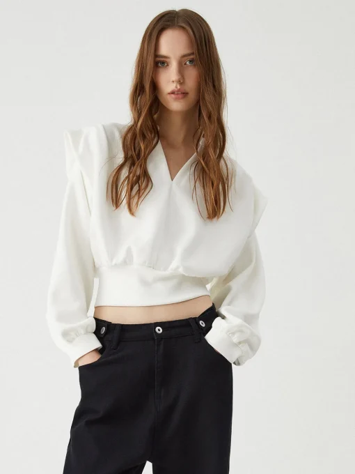 COMMENSE Blouses & Shirts|Tops^Oversized Solid Long Sleeve Blouse White