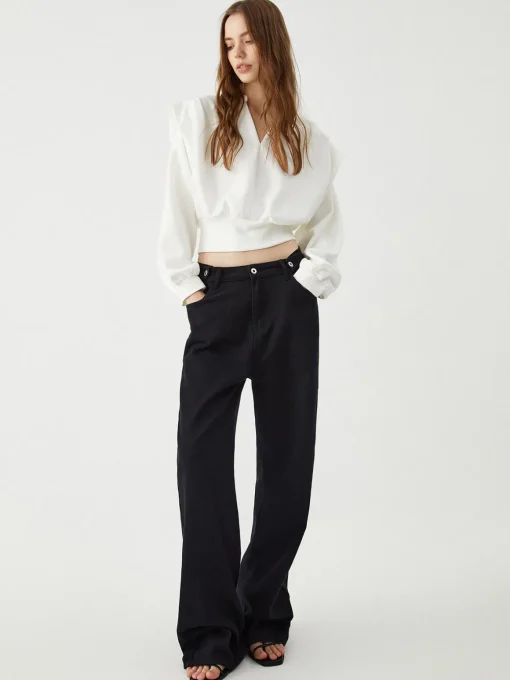 COMMENSE Blouses & Shirts|Tops^Oversized Solid Long Sleeve Blouse White