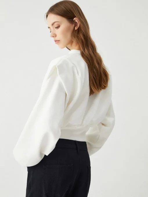 COMMENSE Blouses & Shirts|Tops^Oversized Solid Long Sleeve Blouse White